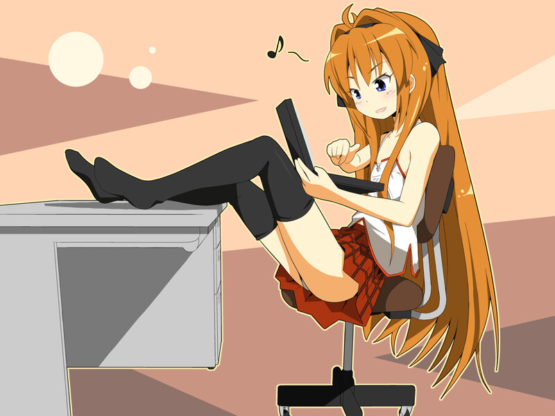 Anime Girl on Laptop — Orange