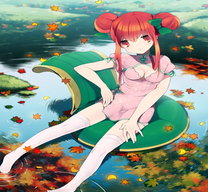 Anime Girl on Leaf Boat
