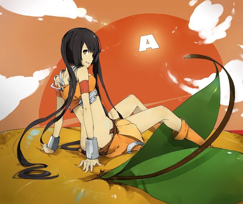 Anime girl on leaf in desert