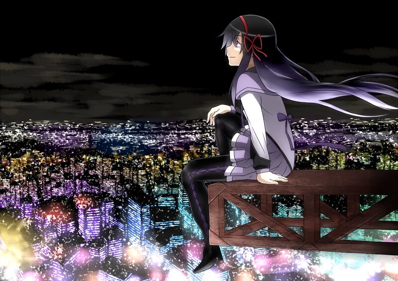 Anime Girl on Ledge — Black