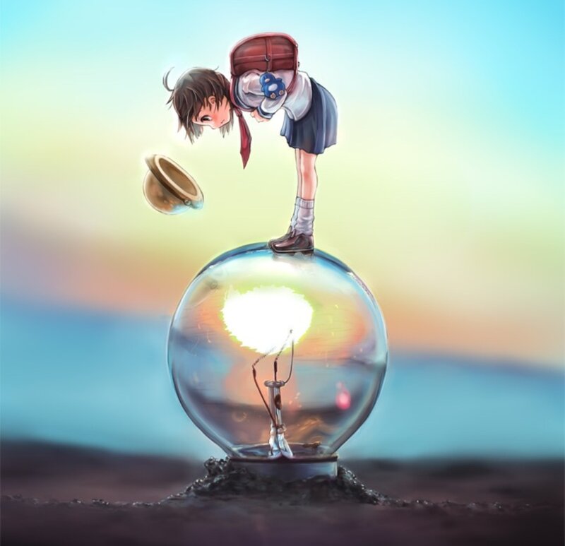 Anime Girl on Light Bulb