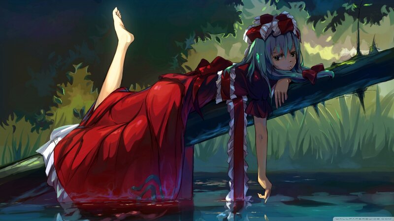 Anime Girl on Log — Red