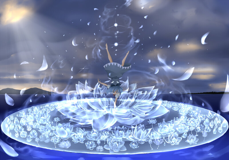 Anime girl on lotus flower