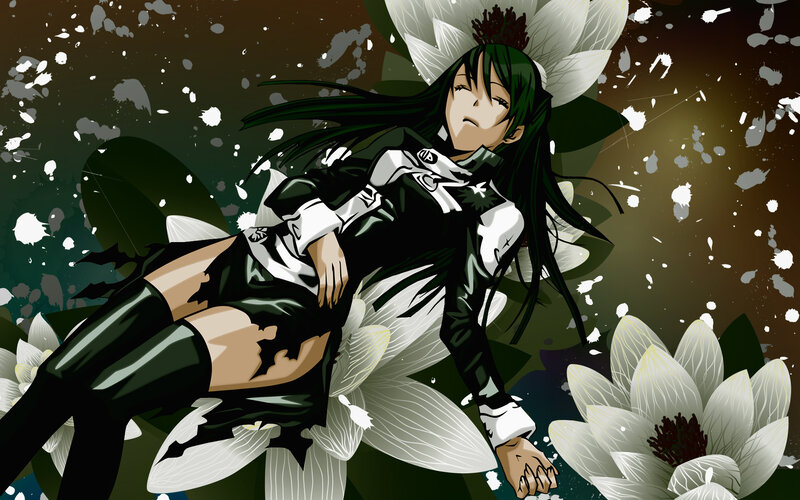 Anime girl on lotus flowers