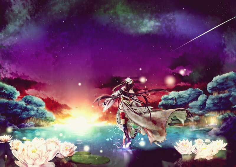 Anime girl on lotus pond