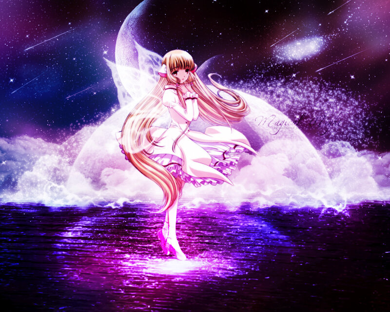 Anime girl on magical night