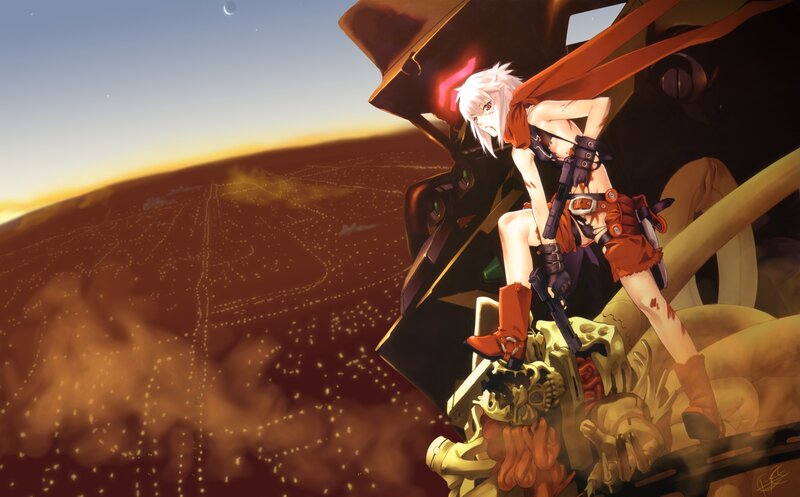 anime girl on mech in desert