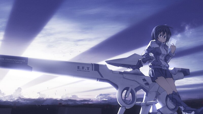 Anime Girl on Mech — Purple, Dramatic, Sunset, Cell Phone