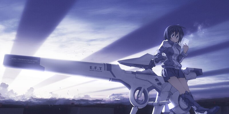 Anime Girl on Mech — Purple, Dramatic, Sunset