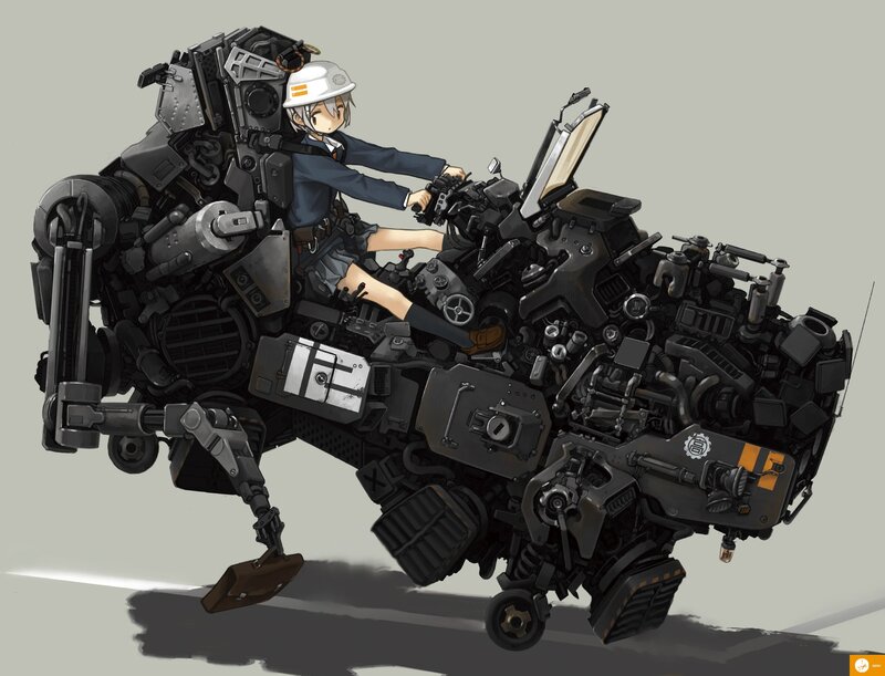 anime girl on mech vehicle