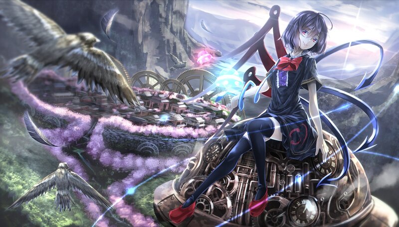 Anime Girl on Mechanical Structure — Purple