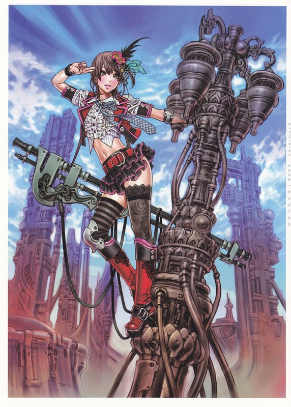 Anime girl on mechanical structure