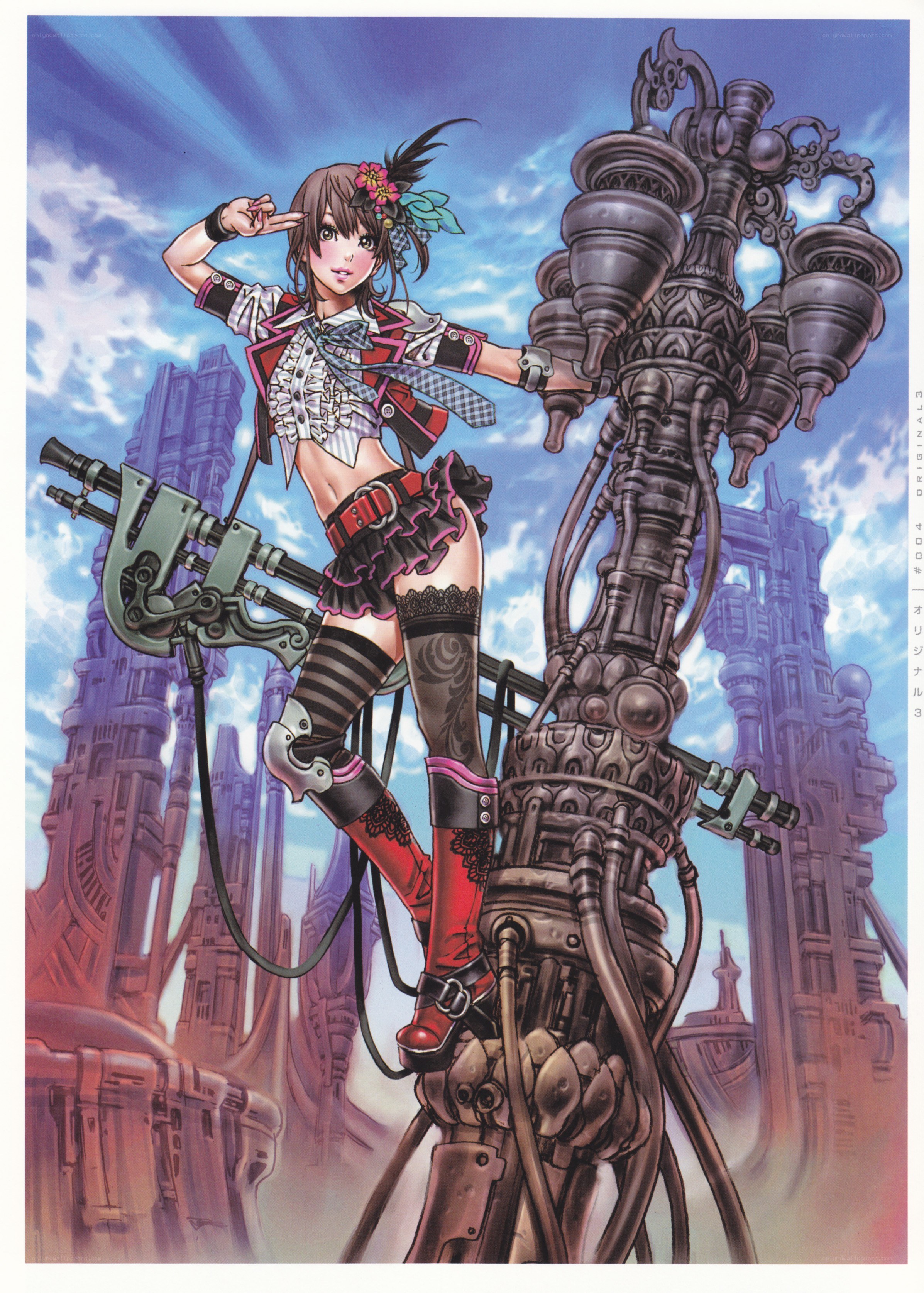 Anime girl on mechanical structure