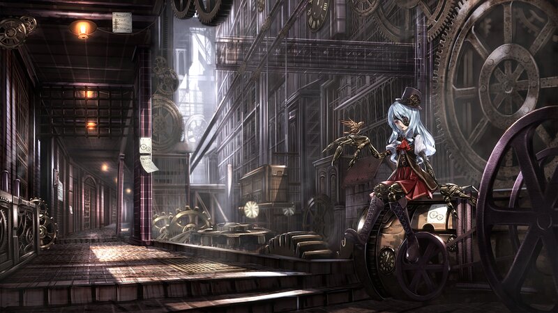 Anime Girl on Mechanical Vehicle — Gray
