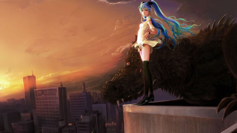 Anime Girl on Monster — Blue, Dramatic