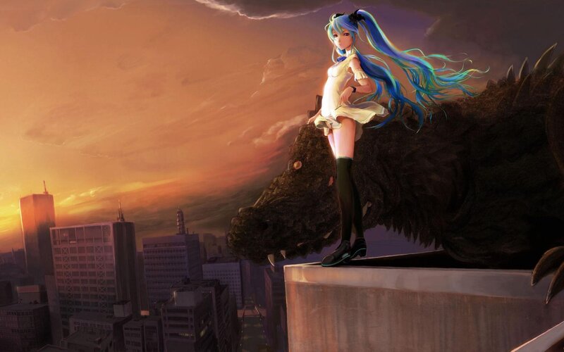 Anime Girl on Monster — Blue