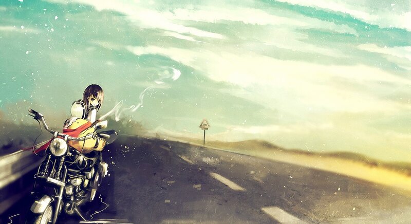 Anime girl on motorcycle
