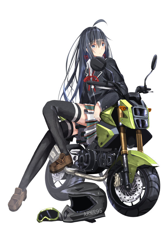 Anime Girl on Motorcycle — Black, Calm, Digital Art, Helmet