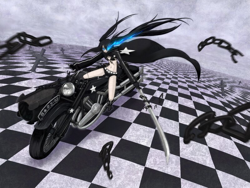 Anime Girl on Motorcycle — Black, Dramatic, Digital Art