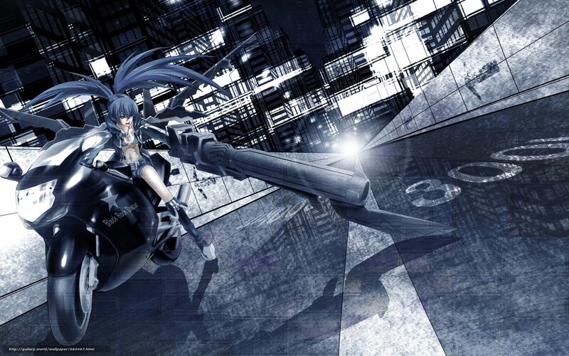 Anime Girl on Motorcycle — Black, Dramatic, Night, Cityscape