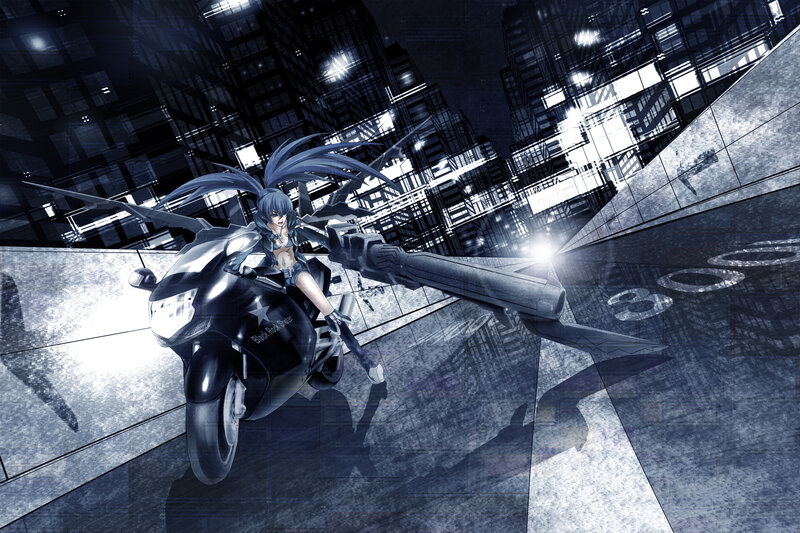 Anime Girl on Motorcycle — Black, Dramatic, Night, Digital Art