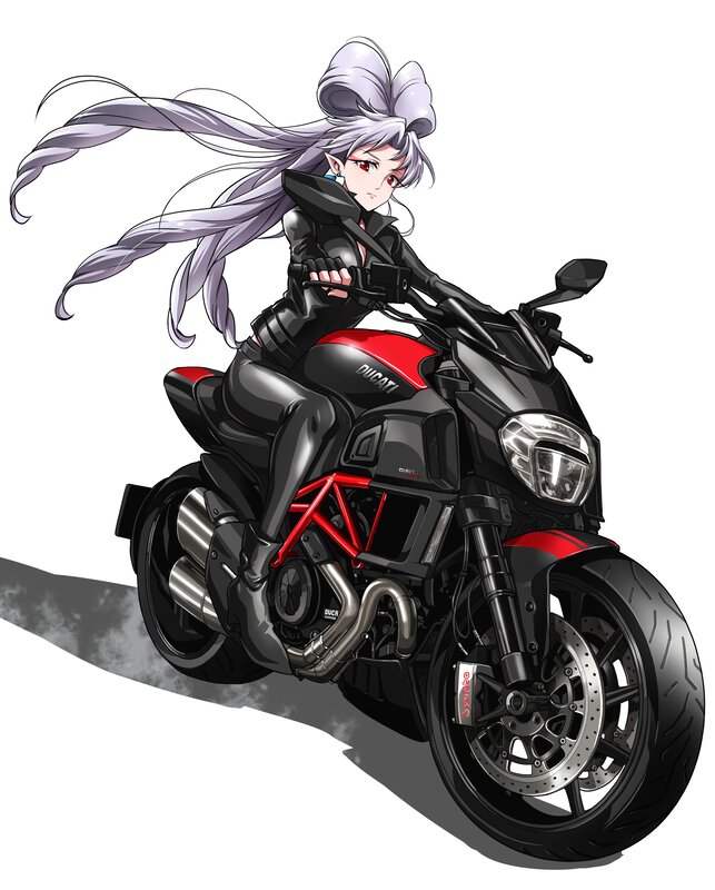 Anime Girl on Motorcycle — Black, Dynamic