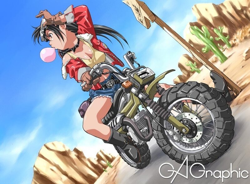 Anime Girl on Motorcycle — Blue, Adventurous