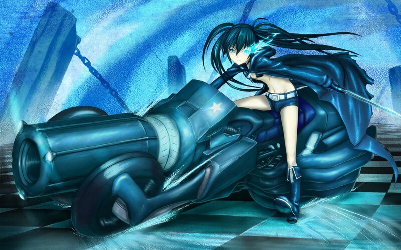Anime Girl on Motorcycle — Blue, Dramatic, Digital Art