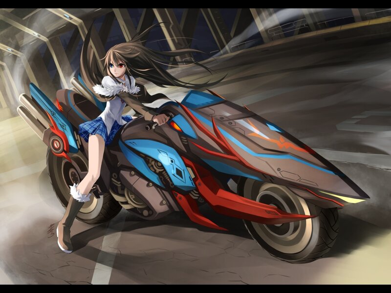 Anime Girl on Motorcycle — Blue, Dynamic, Night