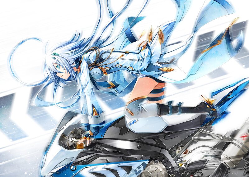 Anime Girl on Motorcycle — Blue, Dynamic