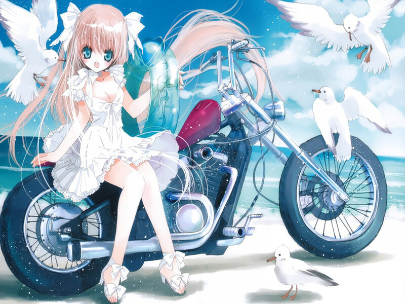 Anime Girl on Motorcycle — Blue