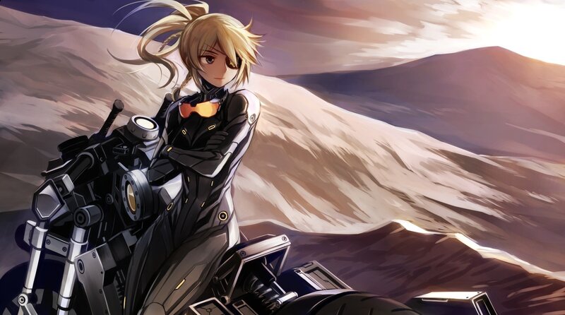 Anime Girl on Motorcycle — Brown, Dramatic