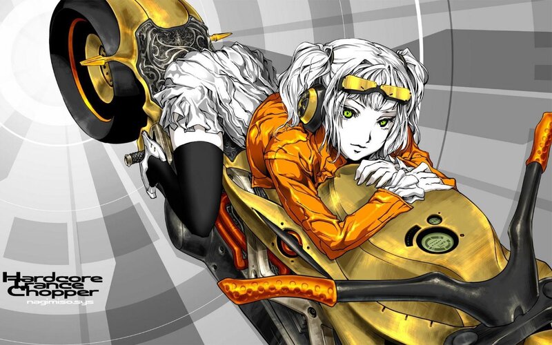 Anime Girl on Motorcycle — Gold