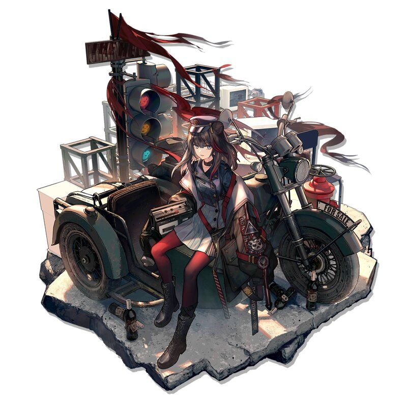 Anime Girl on Motorcycle — Gray, Dramatic, Digital Art