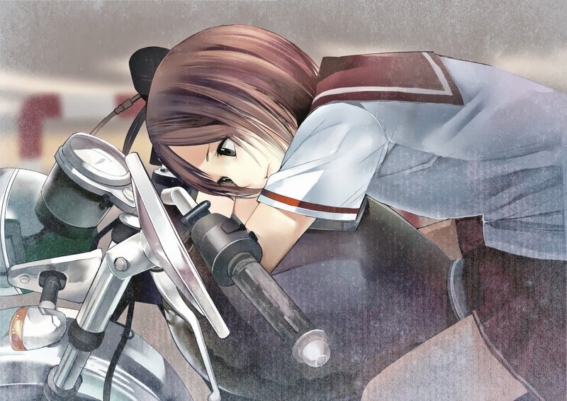 Anime Girl on Motorcycle — Gray, Melancholic