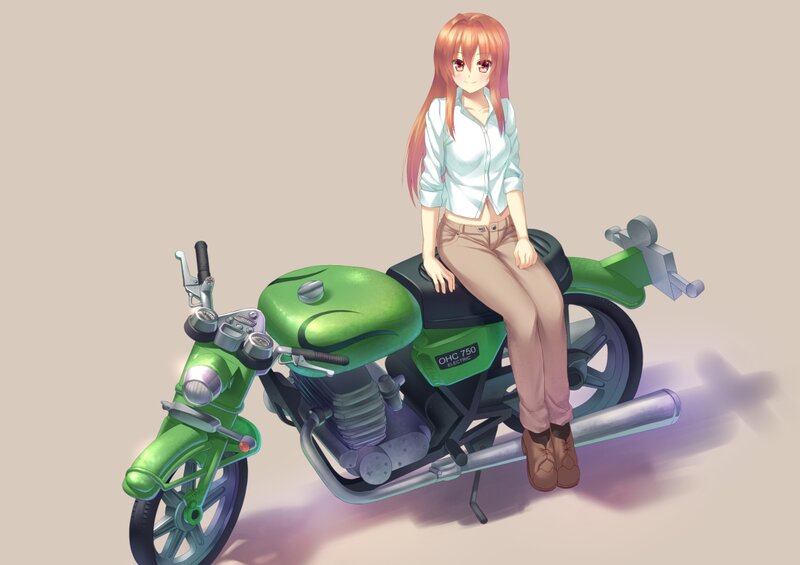 Anime Girl on Motorcycle — Green, Calm
