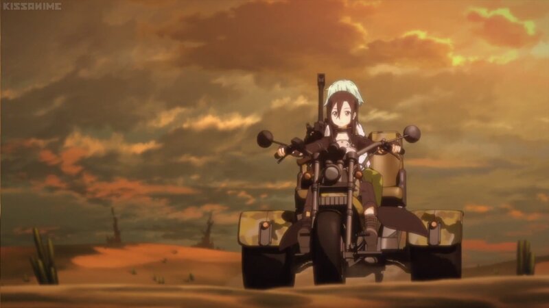 Anime Girl on Motorcycle — Orange, Dramatic, Sunset, Desert
