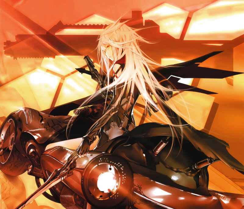 Anime Girl on Motorcycle — Orange, Dramatic