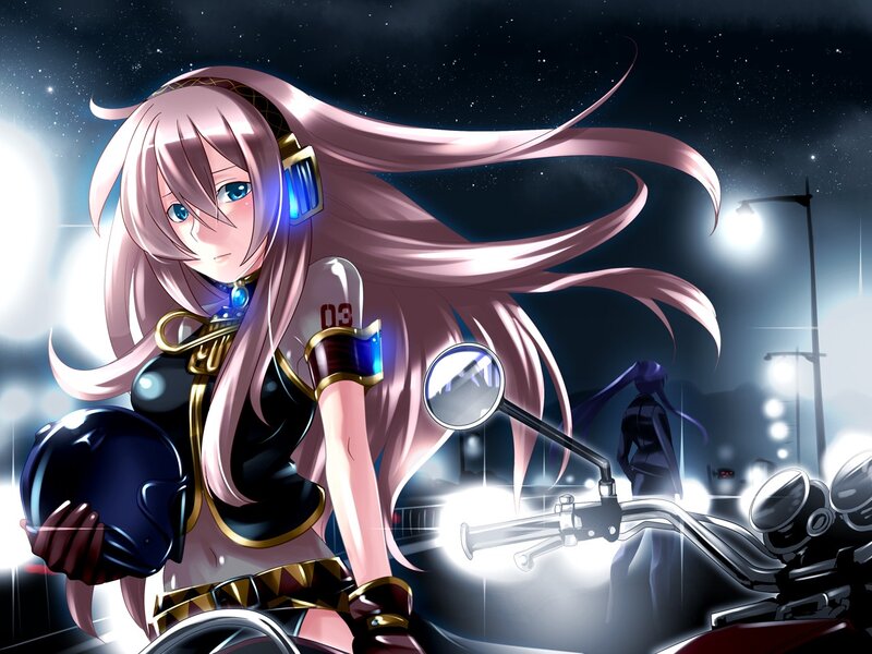 Anime Girl on Motorcycle — Pink, Dramatic, Night