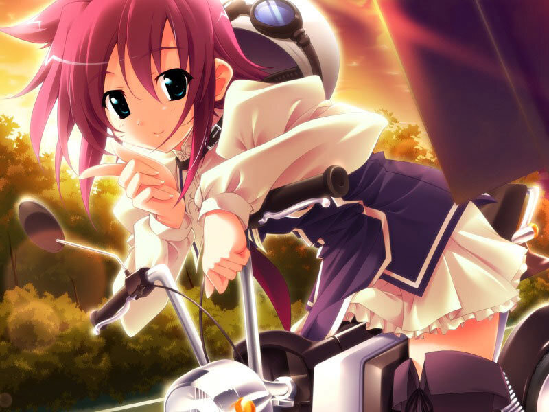 Anime Girl on Motorcycle — Pink, Dramatic