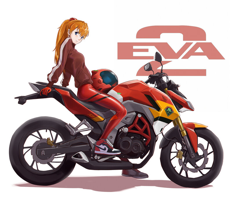 Anime Girl on Motorcycle — Red, Confident, Digital Art, Helmet
