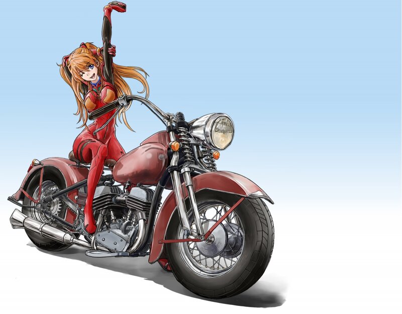 Anime Girl on Motorcycle — Red, Confident