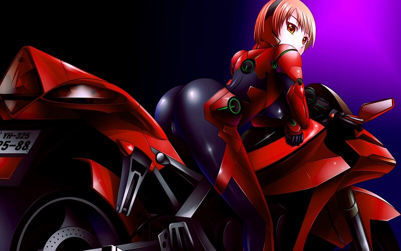 Anime Girl on Motorcycle — Red, Dramatic, Night