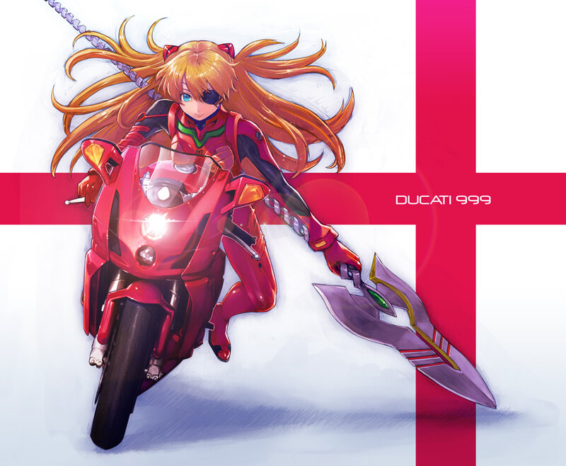 Anime Girl on Motorcycle — Red, Dynamic
