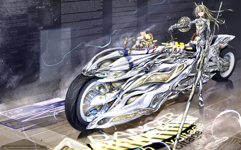 Anime Girl on Motorcycle — Silver, Dramatic