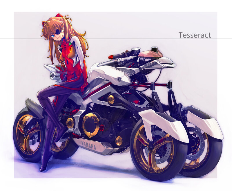 Anime Girl on Motorcycle — White, Calm