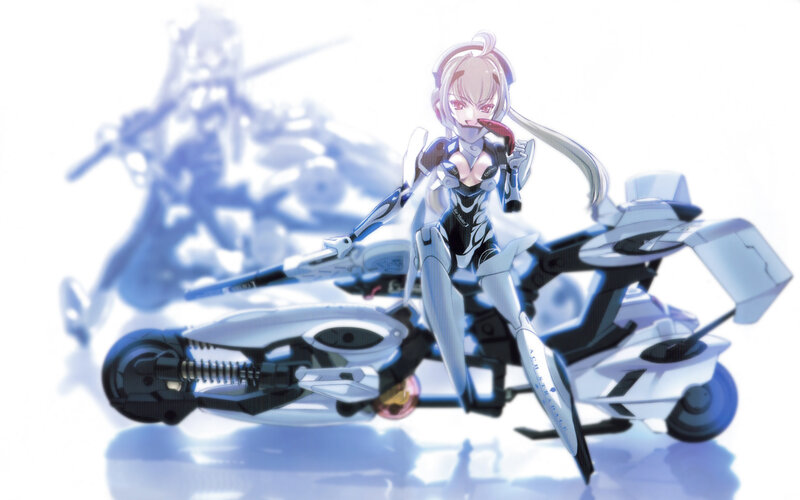 Anime Girl on Motorcycle — White, Dramatic, Digital Art