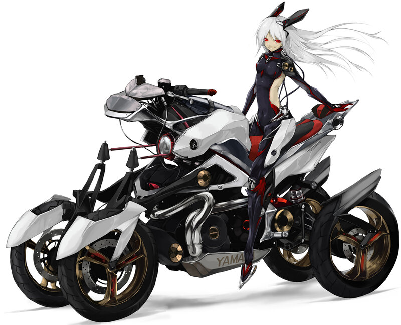 Anime Girl on Motorcycle — White, Dynamic, Digital Art