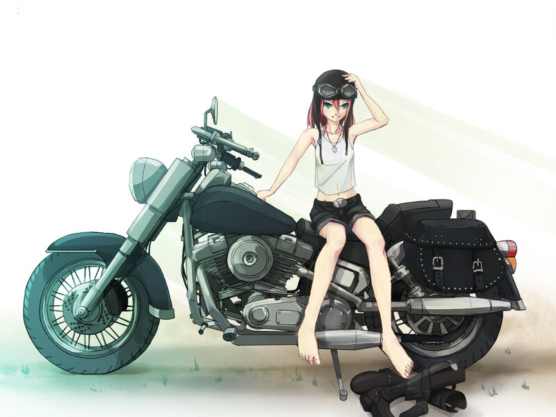 Anime Girl on Motorcycle — White