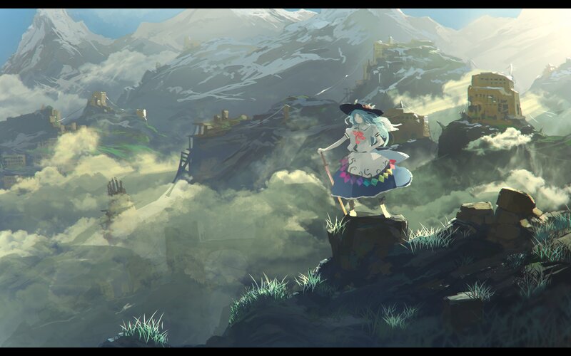 Anime Girl on Mountain — Blue